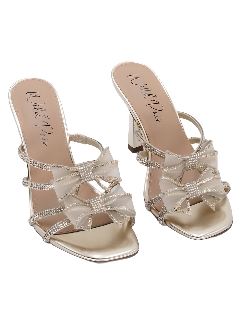 Wild Pair Lucienne Round Toe Bow Gold Bling Dress Sandals Size 6.5M